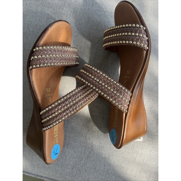 Toscanella 7.5 New Made In Italy 2 Inch Wedge Sandals Women's NWT - Picture 5 of 14